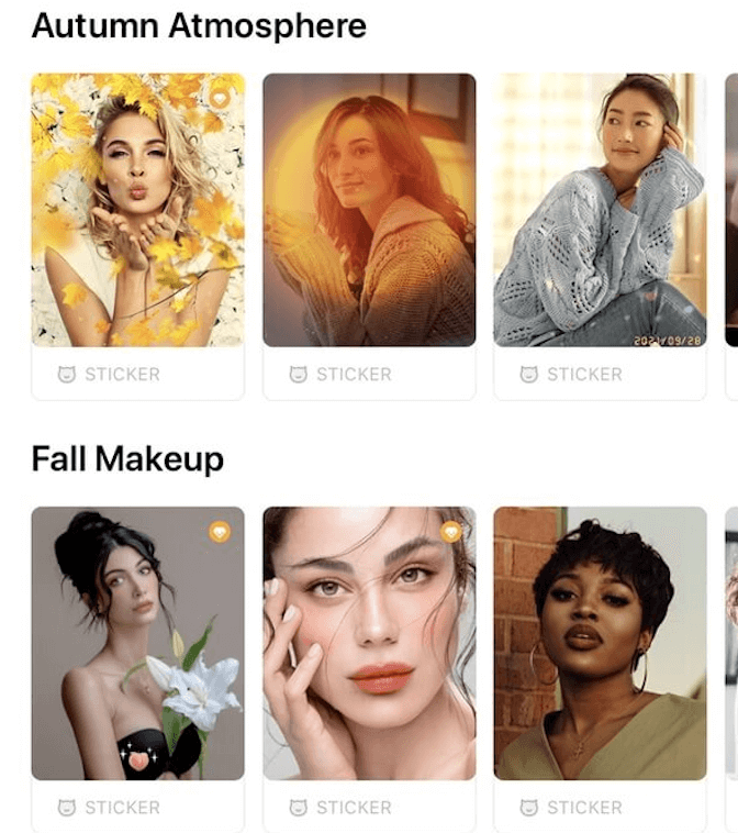 homepage fall filter section from BeautyPlus