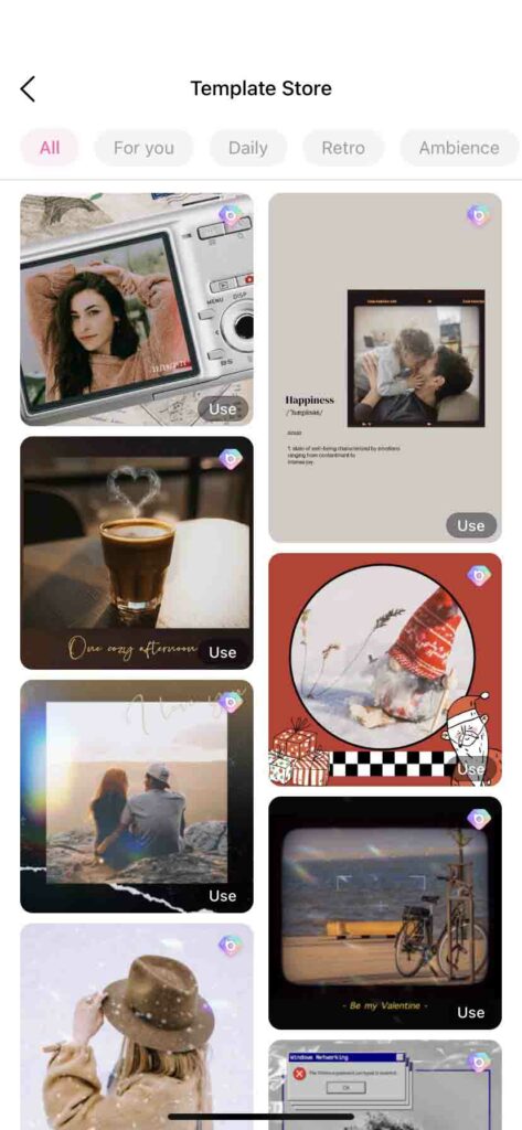 BeautyPlus Photo templates