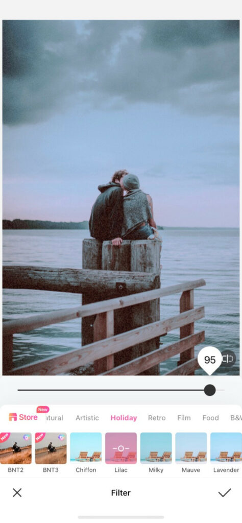 apply Lilac filter to cloudy background photo