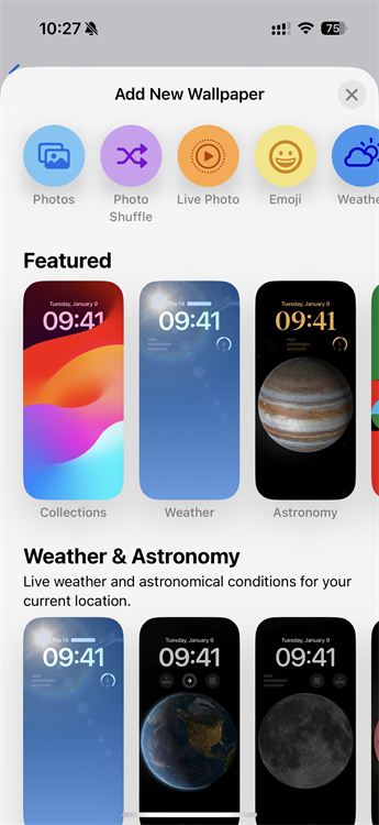iPhone Add New Wallpaper interface