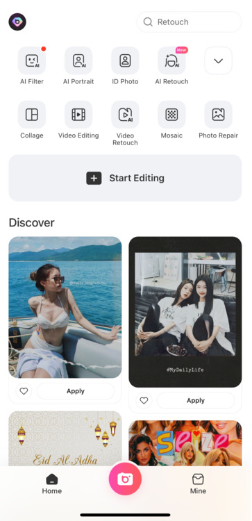 모래시계 바디 편집기 - BeautyPlus 앱을 열고 편집 시작을 탭하세요.