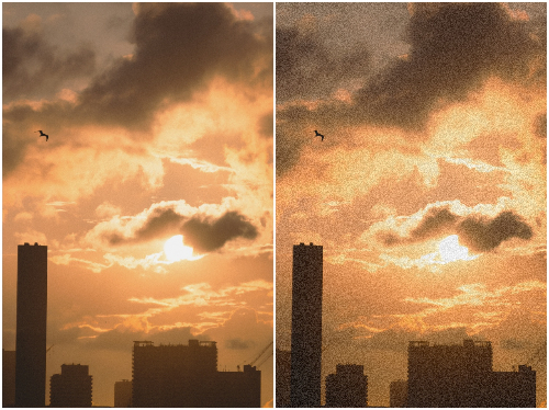 粒子を加えてフィルム特有のザラつき感を出す
