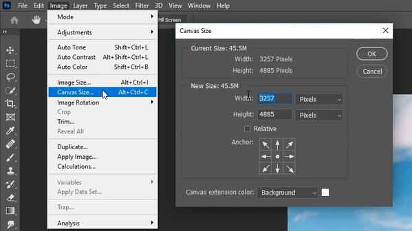 photoshop extend background - canvas size