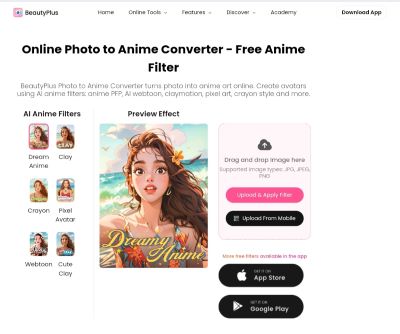Beauty Plus' AI Anime Generator step 1
