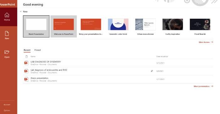 เปิดแอปพลิเคชัน Powerpoint บนอุปกรณ์ของคุณ