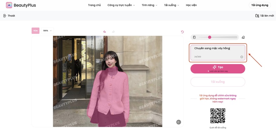 BeautyPlus AI Replace-Dùng lời nhắc mô tả trang phục bạn muốn thay