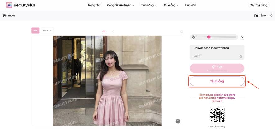 BeautyPlus AI Replace-Tải ảnh sau khi thay trang phục