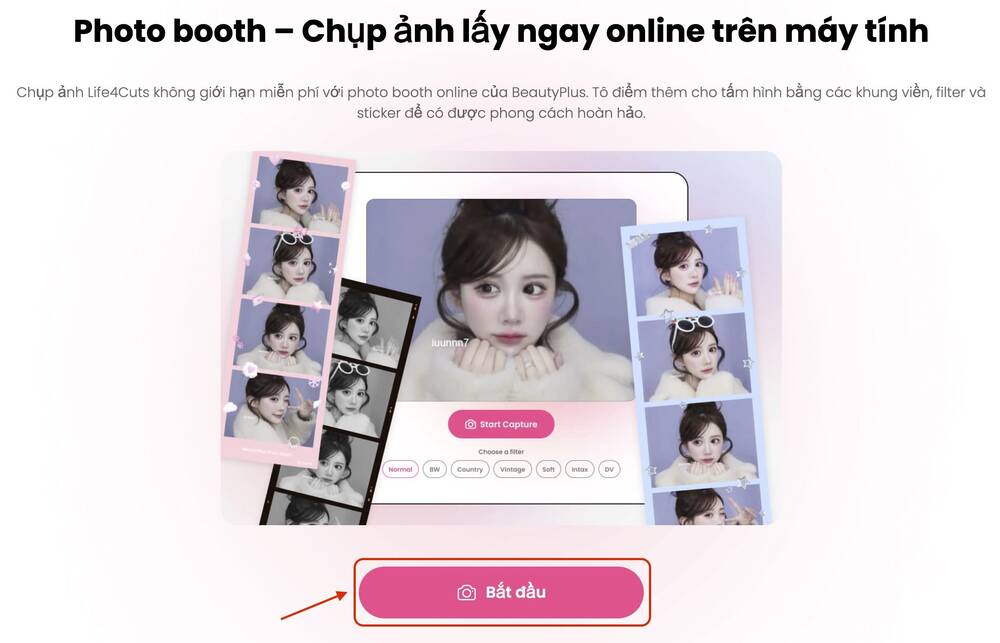 BeautyPlus Online Photo Booth-Chụp ảnh bằng camera máy tính