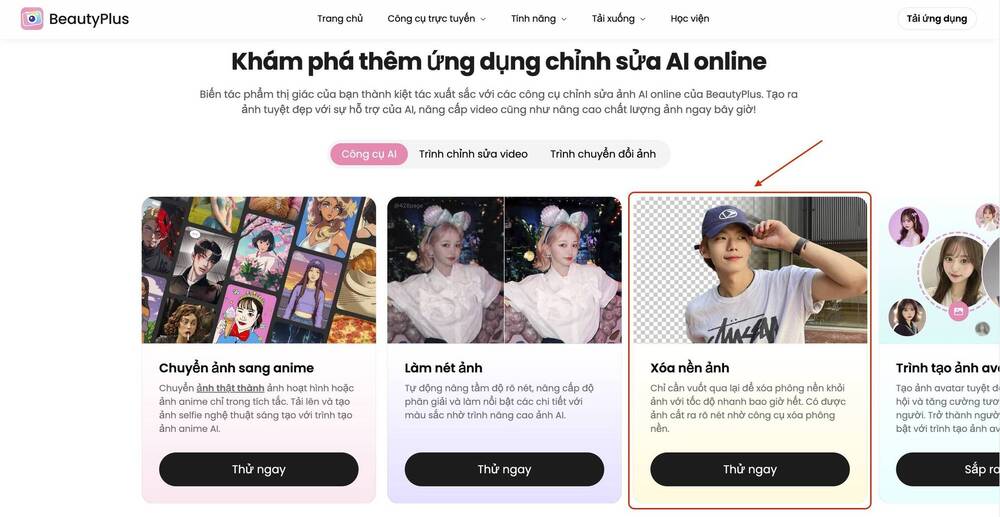 BeautyPlus Online-hiệu ứng xóa nền