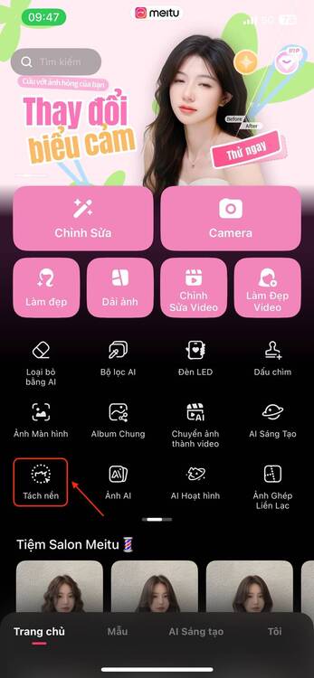 Meitu-app tách nền-trang chủ