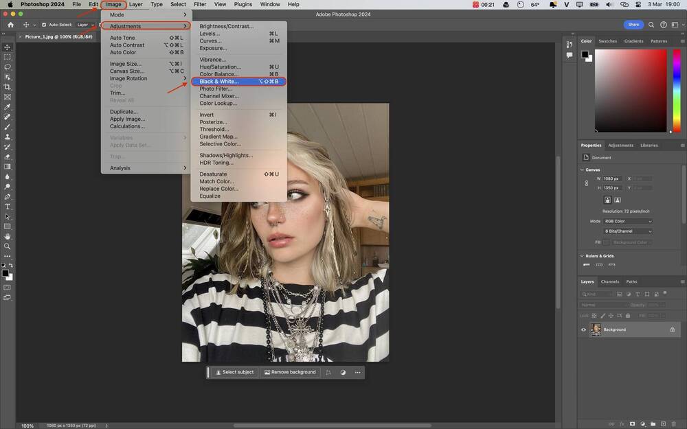 Photoshop-Mở tính năng chỉnh màu ảnh đen trắng trên Photoshop