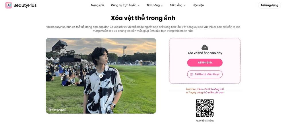 Công cụ trực tuyến xóa vật thể trong ảnh BeautyPlus