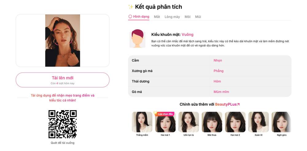 Kết quả xác định khuôn mặt với BeautyPlus