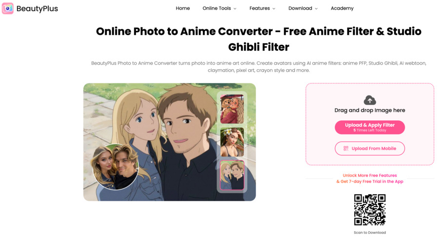beautyplus online image anime generator-ghibli-step 1