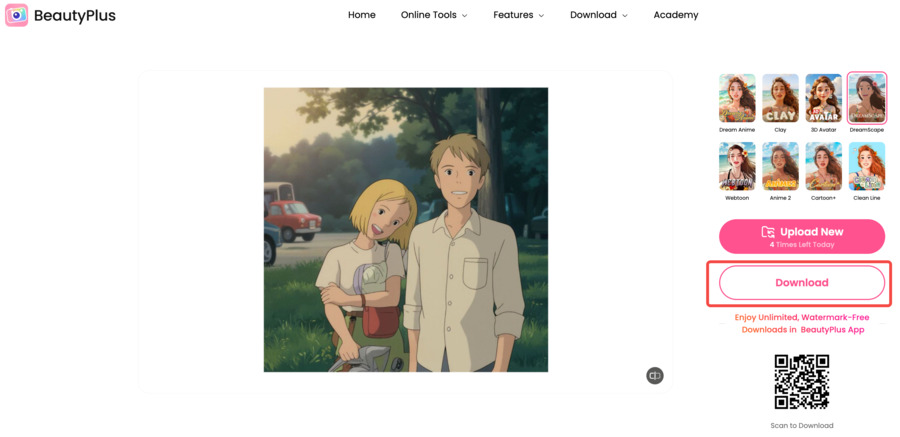 beautyplus online image anime generator-ghibli-step 3