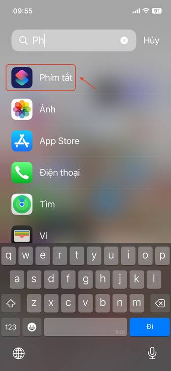 iPhone-cách ghép ảnh-Mở ứng dụng Phím tắt