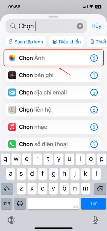 iPhone-cách ghép ảnh-Thêm lệnh chọn ảnh-step 1