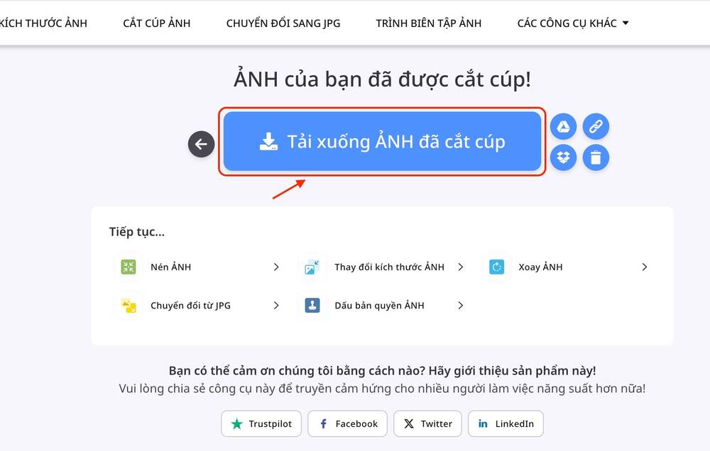 Tải ảnh sau khi cắt xong