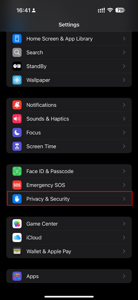 Iphone select Privacy & Security