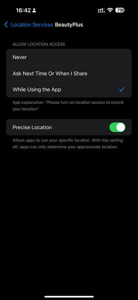Iphone select location access