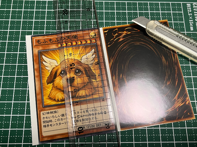 ①プリントしたものをカッティングマットの上に乗せ、定規をあてながらカッターで白い部分をすべて切る