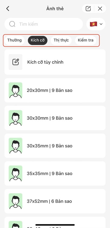 cách chụp ảnh thẻ bằng điện thoại-Các loại ảnh thẻ được hỗ trợ 1