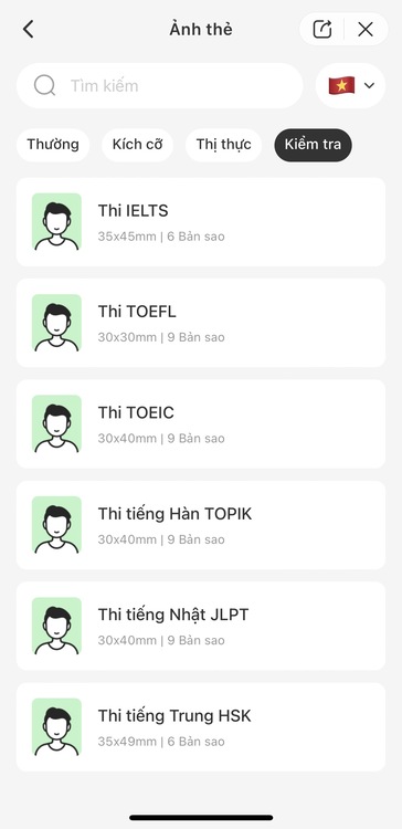 cách chụp ảnh thẻ bằng điện thoại-Các loại ảnh thẻ được hỗ trợ 2