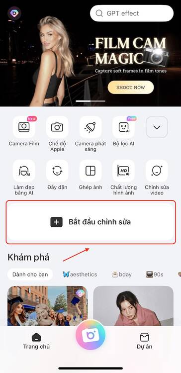 app kéo chân-Giao diện app kéo chân BeautyPlus-bước 1