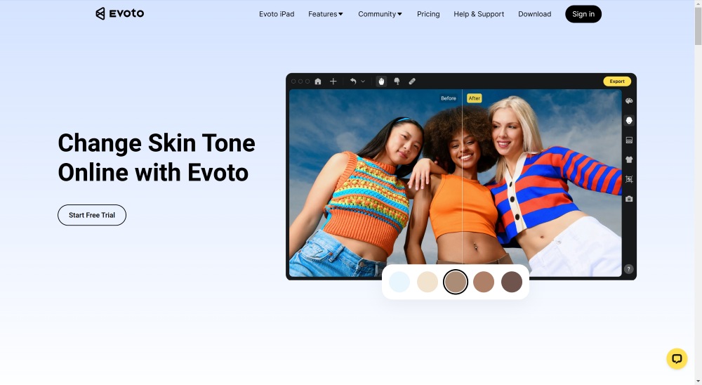 Evoto.ai Web Screenshot EN - Skin Color Changer