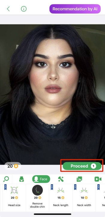 Retouch Me App Screenshot EN - remove double chin face proceed