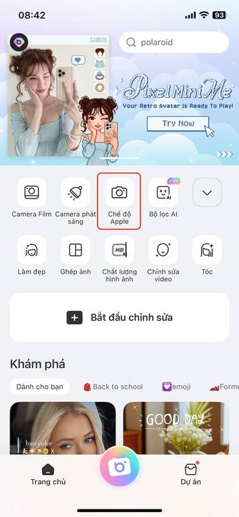 chụp ảnh trước gương đèn flash-Chọn tính năng chế độ Apple