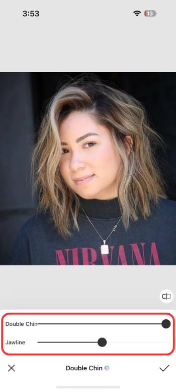 app to remove double chin-beautyplus-adjust the Jawline slider