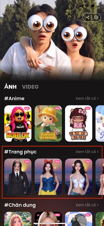 app thay đổi quần áo-Chọn mục #Trang Phục và ấn Xem tất cả