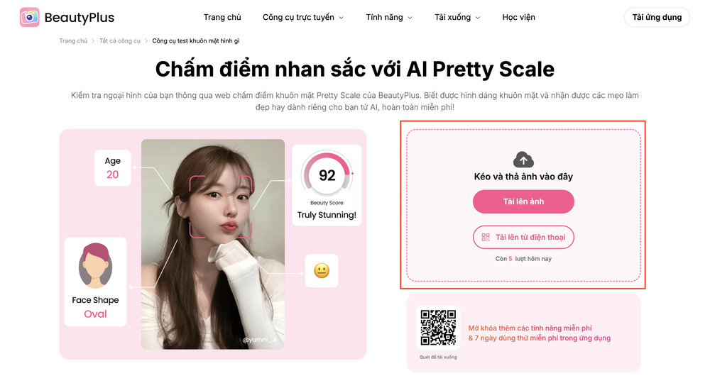 app chấm điểm khuôn mặt-Chọn Tải lên ảnh để tải lên bức ảnh xinh đẹp của bạn