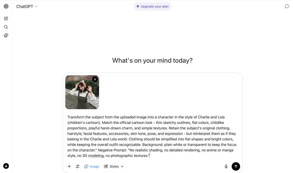 Charlie and Lola Trend-upload image and enter prompt