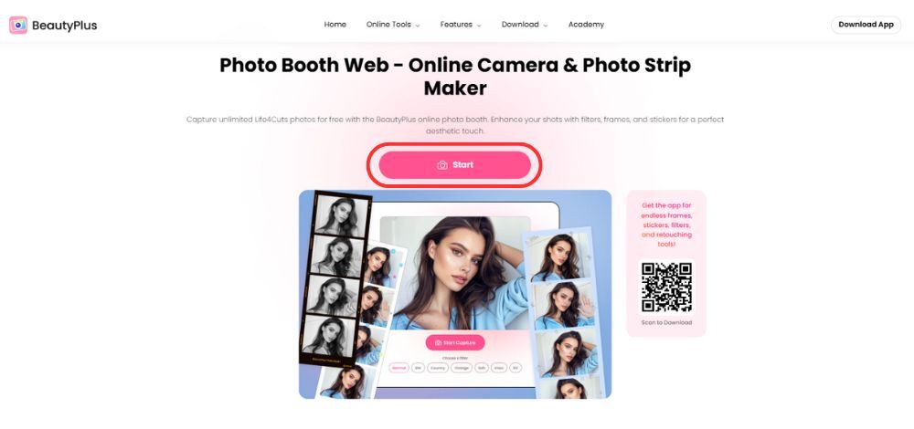Photo Booth Apps-BeautyPlus web-start
