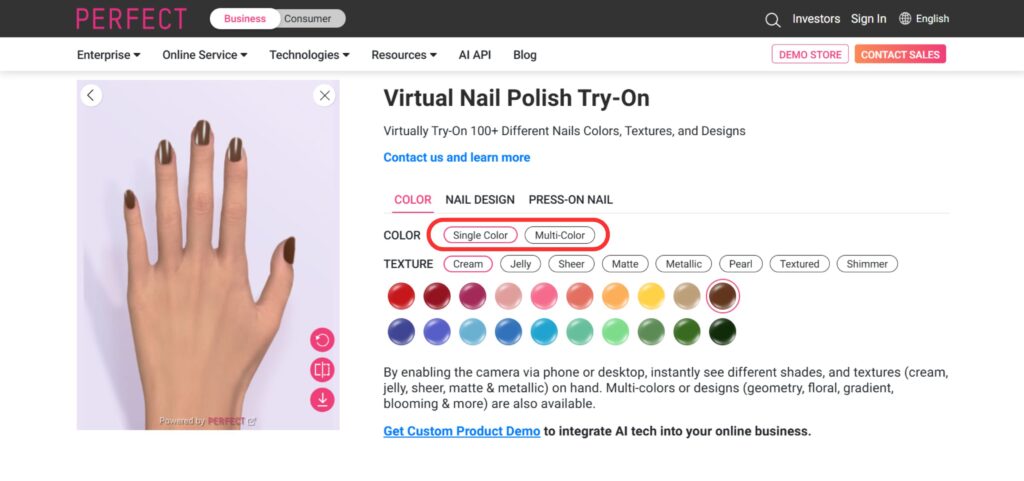 virtual nail try on - PerfectCorp - different colors