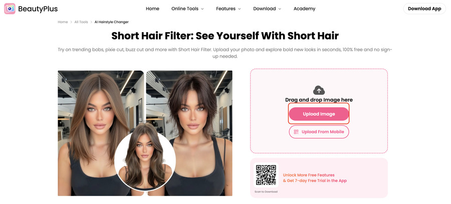 Short Hair Filter - How to Shorten My Hair Using BeautyPlus - Upload image