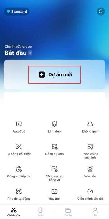 Cắt-ảnh-từ-video-bằng-CapCut-Bước-2-Mở app-nhấn-“+”-để-tạo-dự-án-mới
