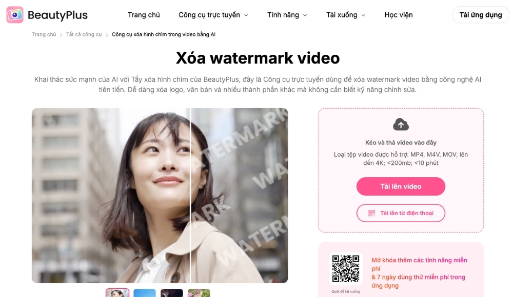 cách xóa logo trong video-BeautyPlus-tải video lên