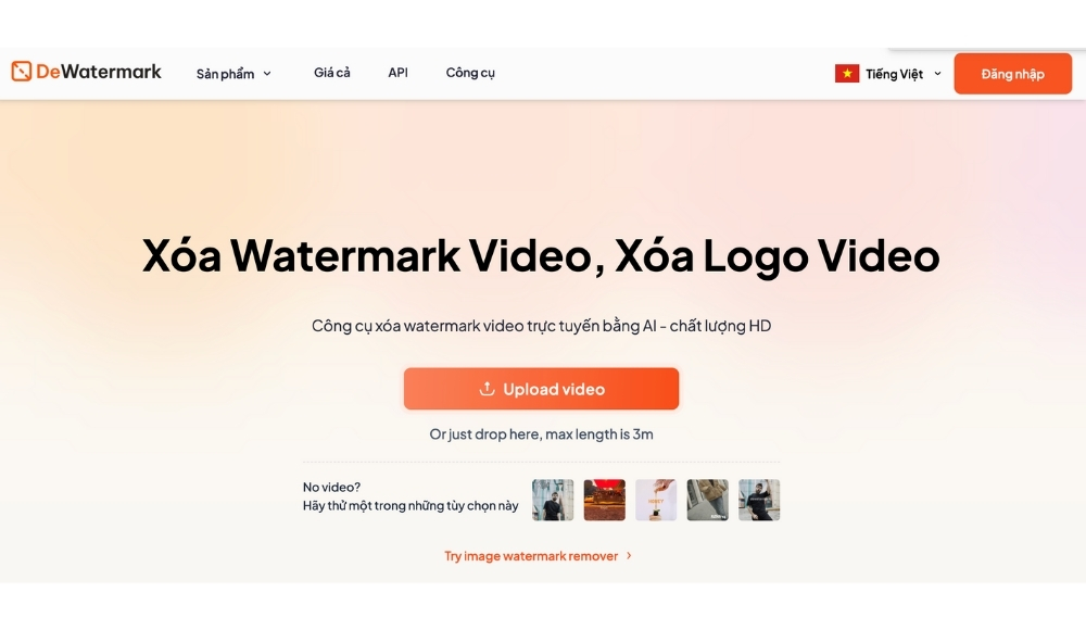 cách xóa logo trong video-DeWatermark-tải video lên