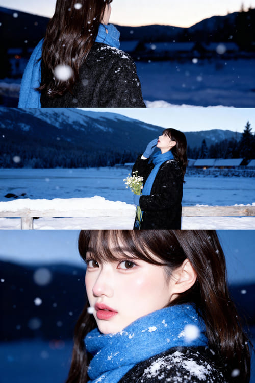 ai 雪 加工 青いスカーフ