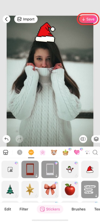 How to add Santa to a photo on your phone - BeautyPlus - Stickers - Save.