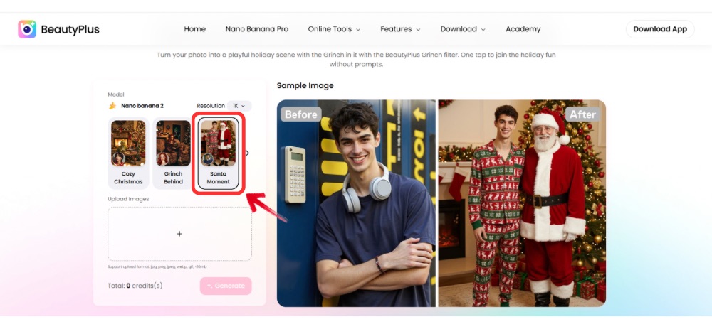 PhotoApp - How to add Santa to a Photo Online - Sant Moment