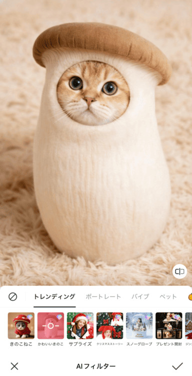 BeautyPlusアプリを使ってキノコ猫の画像を編集する方法 - ステップ2