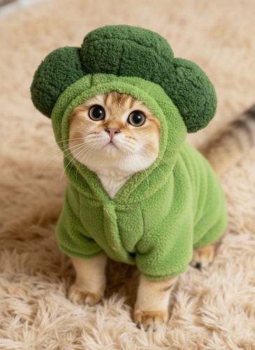 キノコと猫の写真編集 - ブロッコリー