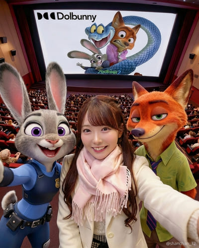 映画館でのズートピアの集合写真