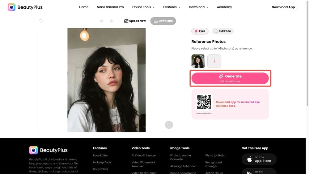how to fix lazy eye in photos-BeautyPlus online step 4