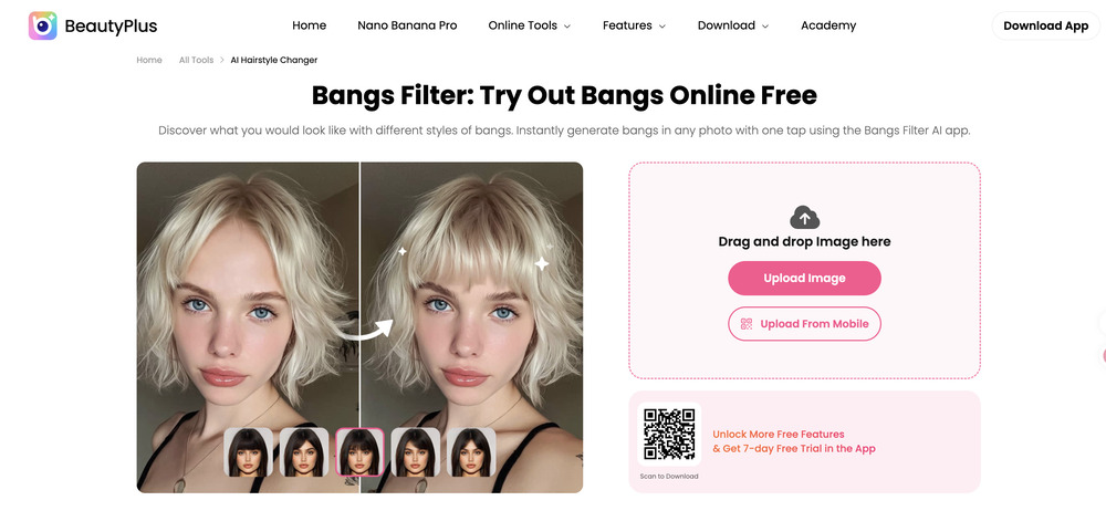 Simulación de flequillo en línea - Paso 1