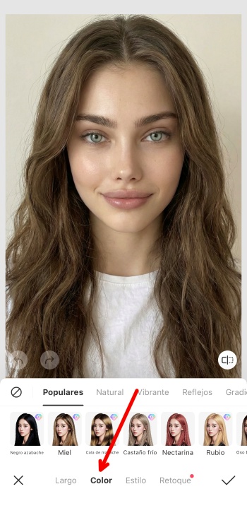 BeautyPlus App Screenshot ES - change hair color portrait hair color